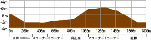 中山競馬場　ダート1800m　高低断面図